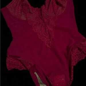 Lace Trimmed Bodysuit - Fuchsia